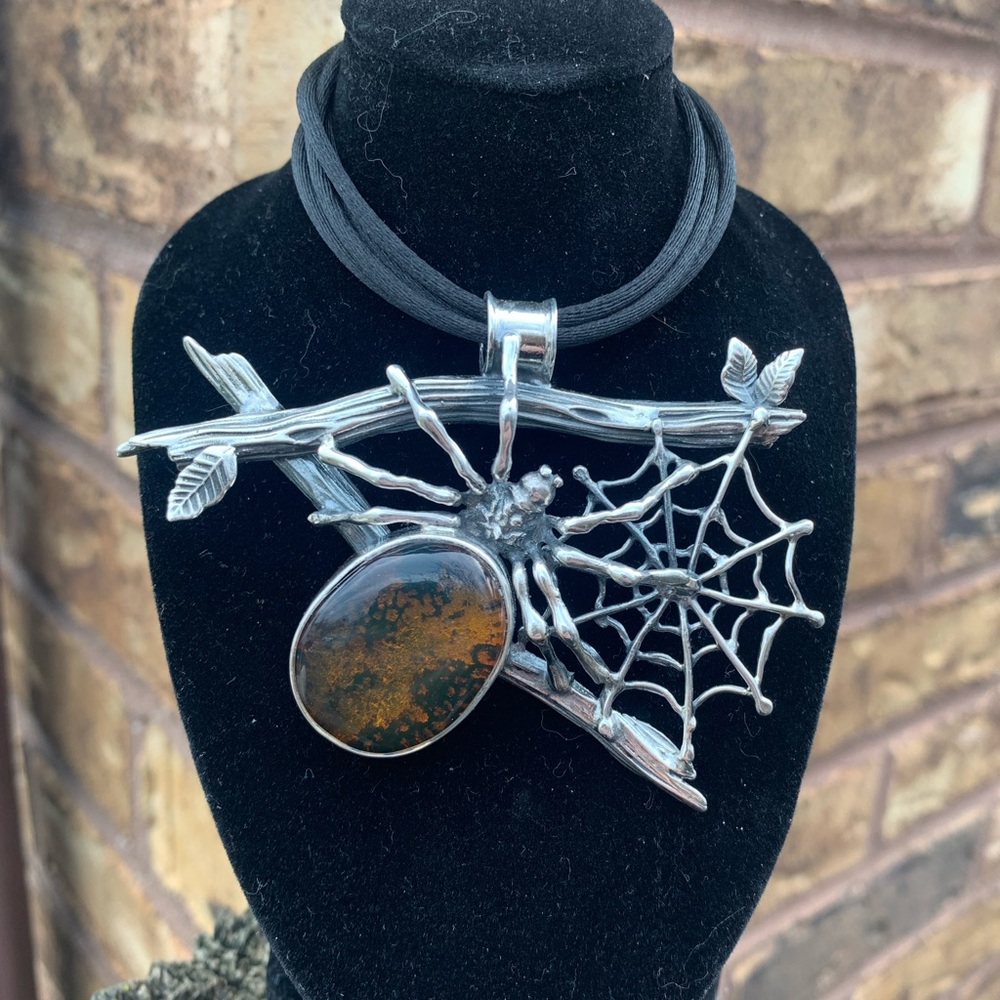 Baltic amber jewelry sterling silver spider necklace 925 amber pendant spiderweb